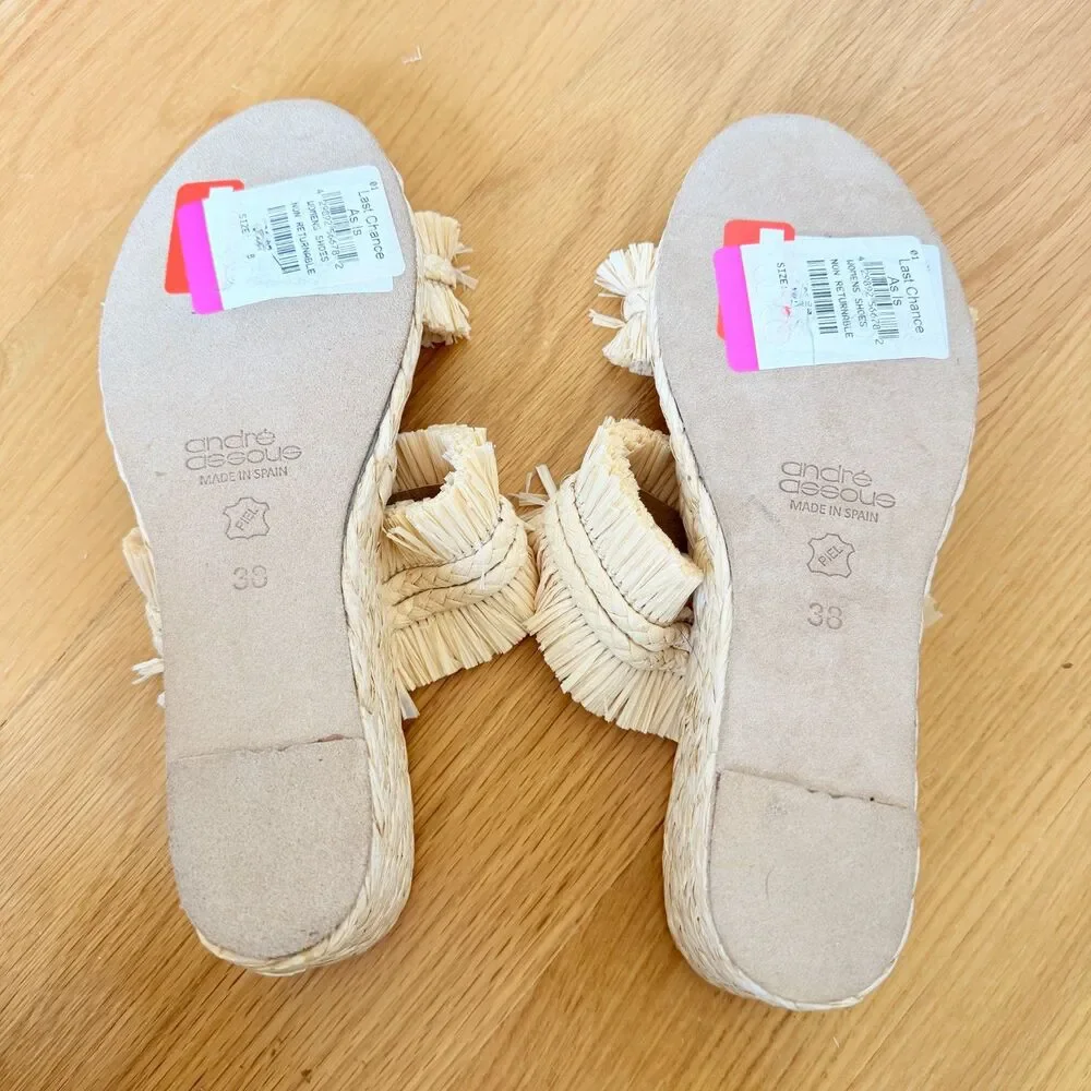 Andre Assous Nori Fringe Espadrille Wedge Sandals – Beige – Size 38 / 8 New